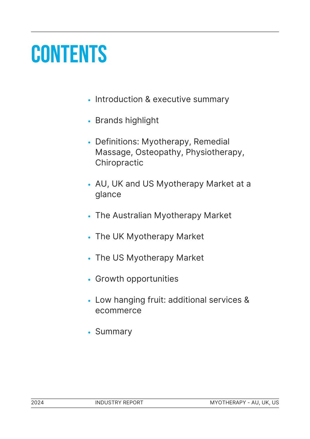 The Myotherapy Market - AU, UK, US - customers and competitors